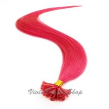 200 Fuchsia Pink Pre Bonded Glue Fusion U Nail Tip Remy Human Hair Extension 22"