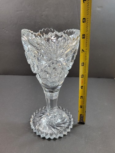 Vintage EAPG Pinwheel geschliffenes schweres Glas Sockel Kelch Vase 8,5" wie abgebildet - Bild 16 von 18