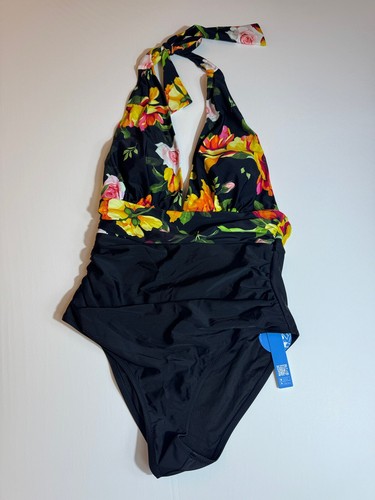 CUPSHE Women Underwire One Piece Floral Swimsuit Solid V Neck Bathing Suit Sz L - Picture 3 of 13