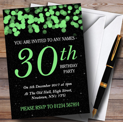 Personalisierte Partyeinladungen zum 30. Geburtstag grünes Bokeh & Sterne