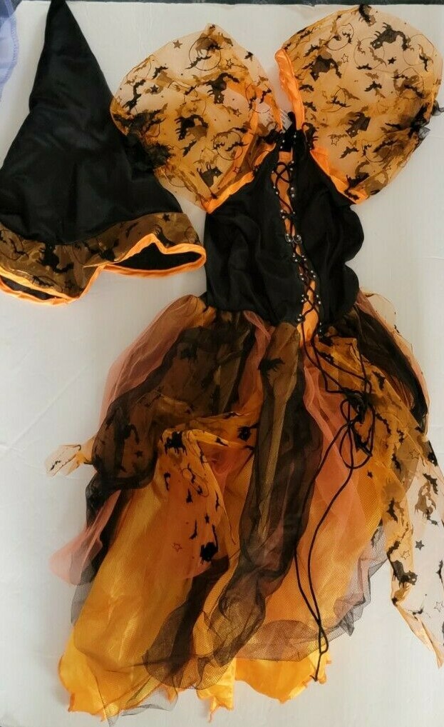 orange and black witch dress Hallow's Eve Adult Costume