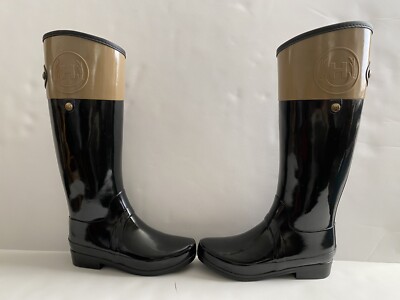 HUNTER レインブーツ REGENT CARLYLE UK6 25cm Hunter Regent Carlyle Black & Tan Rain Boots Women's Size US 6 EU