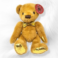 FAO Schwarz Teddy Bear Plush 13 Inch 160th Anniversary Gold Monogram Stuffed