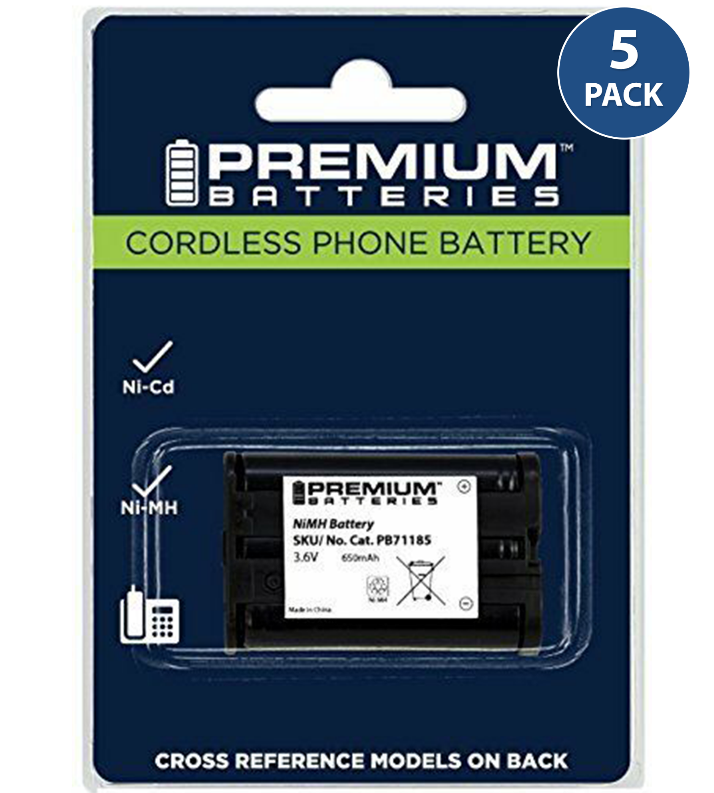 Premium Batteries HHR-P107 Cordless Phone Battery, Type 35 (5 Pack)-image