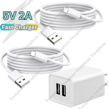Dual USB Power Adapter AC Home Wall Charger Cable USB Cord For iPhone 6 7 8 X XR