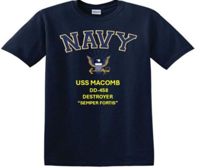 USS MACOMB  DD-458 * DESTROYER*EAGLE SHIRT* NAVY OFFICIALLY LICENSED