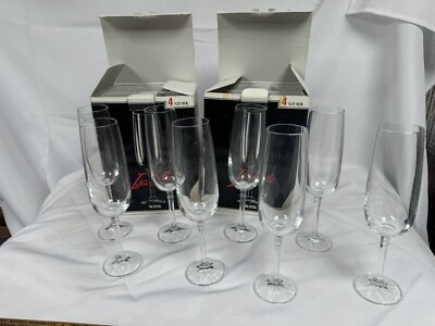 Set Of  8 BOHEMIA ISABELLE FINE CRYSTAL CHAMPAGNE FLUTES 180ml