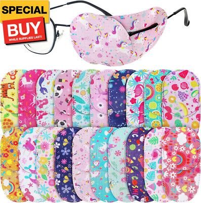 20 Pcs Eye Patch for Kids Girls Eye Patch for Glasses Assorted Cartoon Reusable