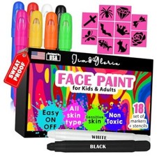 Face Paint Makeup Kit - 8 Large Pens with Stencils Face Painting Washable