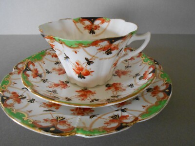 ANTIKES VINTAGE HERZOGIN E&BL PORZELLAN TEESERVICE TRIO UM 1890-1910
