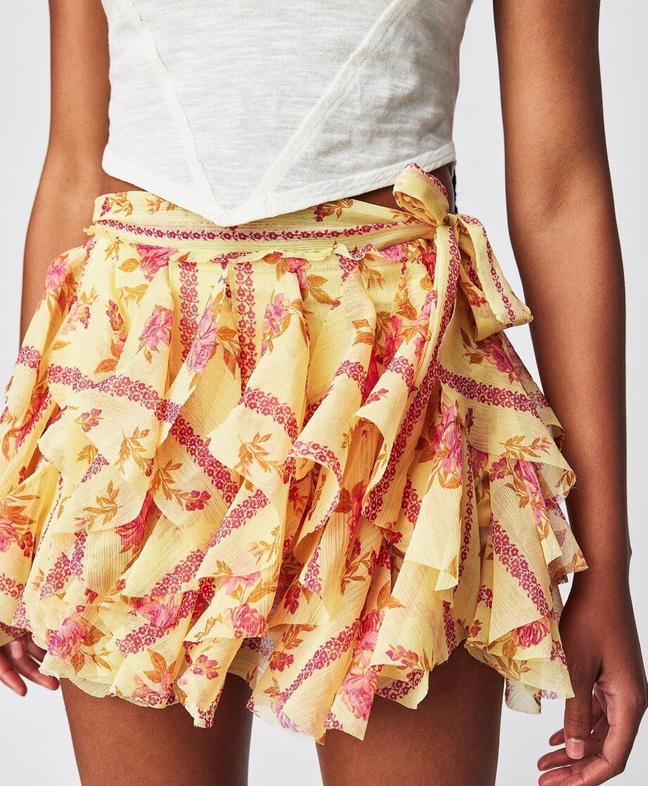NEW Free People Bali Made You Look Ruffle Floral Mini Skirt Skort - Main Image