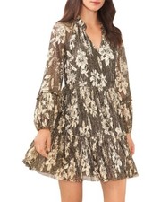 VINCE CAMUTO Textured Floral Print Dress Gold Brown Size S MSRP $109