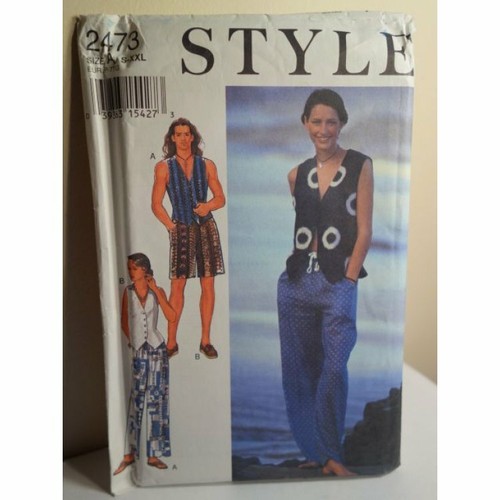 STYLE Sewing Pattern 2473 Misses and Mens Vest, Pants, Shorts UNCUT Size S-XXL - 第 1/8 張圖片