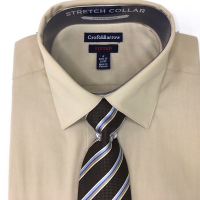2 Piece Men's S Brown Dress Shirt & Tie Set 14.5-15 32/33 Fitted Croft &  Barrow | eBay