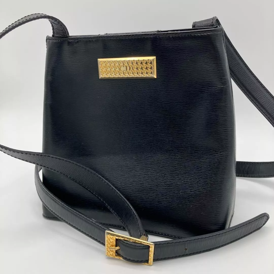 VINTAGE Christian Dior Sac à bandoulière en cuir noir décontracté élégant 202501M