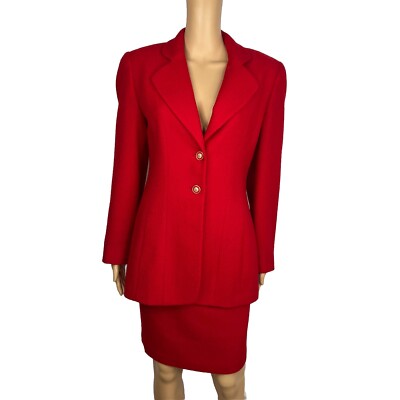 Lillie Rubin Exclusive Vintage Wool Skirt Suit Size Red Lined Notch  Collar 2PC