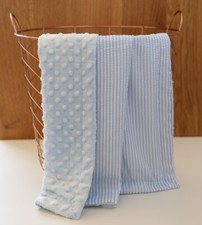 NEW Baby Minky Blanket Stroller Cot Shower Gift Blue Seersucker