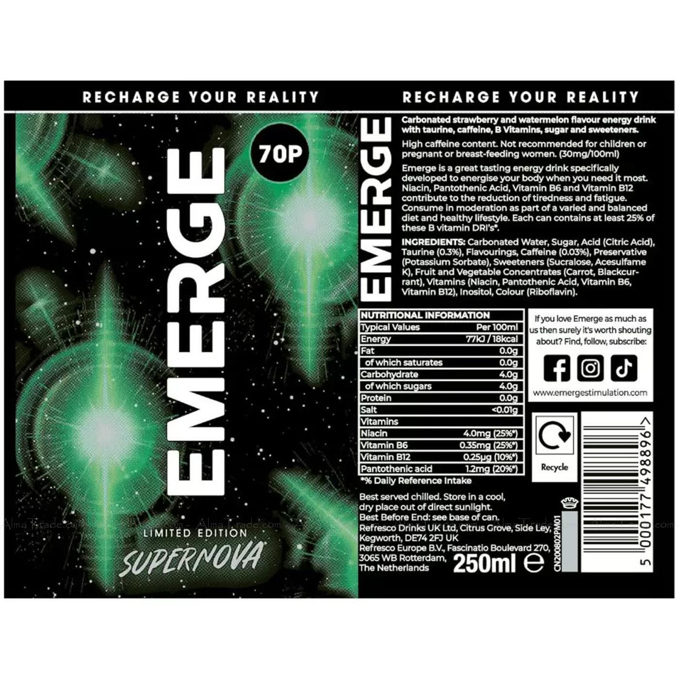 Emerge Energy Supernova Drink Strawberry Watermelon Flavour Cans Pack