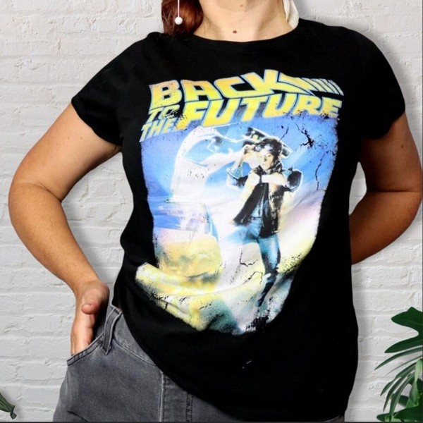 Vintage Back To The Future T Shirt Womens 10 Retro Movie Cotton Sci Fi Black Y2K