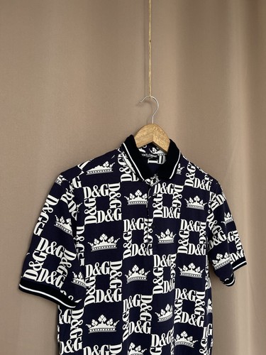 Dolce Gabbana Monogram Crown Logo Polo Shirt Mens Size 44 S/M Navy - Picture 3 of 12