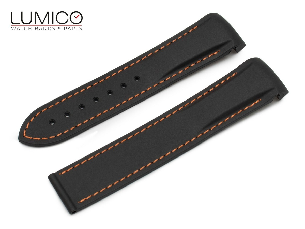 20 22mm For OMEGA Watch BLACK ORANGE Rubber Strap Band Clasp