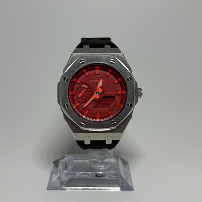 New Casioak G-Shock ga2100 Custom Modified Watch Red Face Black Band Steel Case
