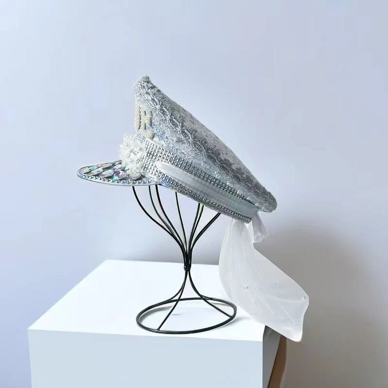 Sombrero de Capitán con Estrás Novia Gorra Militar Ajustable Mujeres Hombres Despedida de Soltero Foto 4 de 4