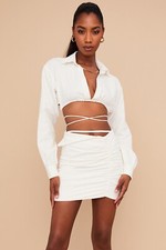 House of CB EMMY OFF WHITE FOLDED WAIST MINI SKIRT and Shirt Set size Small