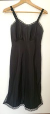 Vintage 1960s MCM Barbizon Little Miss Black Rayon Slip Lace SZ 9 Small