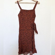 Target Xhilaration Leopard Animal Print Wrap Ruffle Mini Dress EUC women’s brown