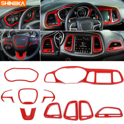 Red Full Set Interior Dashboard Cover Decor Trim Kit For Dodge Challenger 2015+