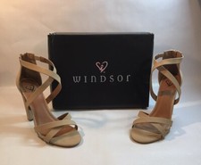 Windsor Beige / Tan / Nude Strappy Block Heels with Zipper Closure - Size8.5