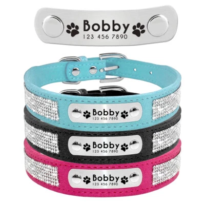 Bling Rhinestone Personalized Pet Collar Custom Dog Cat ID Name Tag Engrave XS-L
