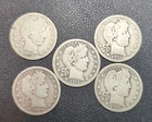 Lot of 5 Barber Quarters - 1908, 1909, 1911, and two 1916s