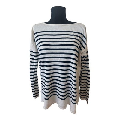 Chaps Ralph Lauren Damen Pullover Gr XL Weiß Blau Streifen Baumwolle