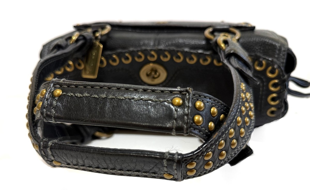 RARE Coach Vintage Y2K Chelsea Blk Studded Laced Leather Tote Bag