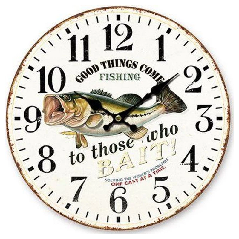 Orologio da Parete Tondo Pesca Fishing Vintage 34 cm da Muro Cucina Soggiorno, fotografia 8 di 9