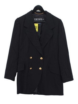 ESCADA Damen Blazer UK 12 Schwarz 100% Wolle Mantel