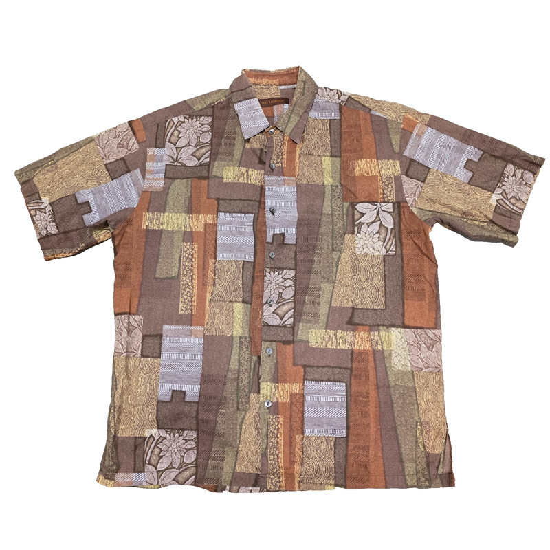Tori Richard Hawaiian Shirt Mens M 23x30 Brown Tan Cotton Lawn Aloha Made USA
