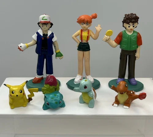 Vintage Pokémon Figure Lot TOMY Ash Misty Brock + Bandai Starter Minis  #116