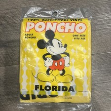 Vintage NEW Disney World Mickey Mouse Rain Poncho Adult One Size YELLOW