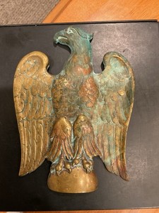 Antique Federal Eagle American Flag Topper Finial or Wall Hanger - Bronze 7"