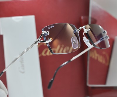 New Cartier Rimless decor c sunglasses gold plated metal Frame