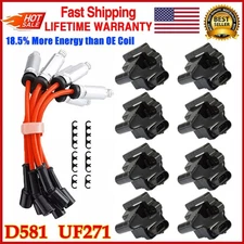 8 Pack UF271 Square Ignition Coil & Spark Plug Wire For Chevy Silverado GMC D581