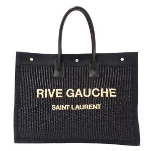 Saint Laurent Bag Tote Straw Tan Rive Gauche Black Handheld