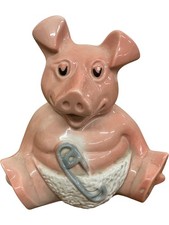 Ceramic Piggy Bank Pig Ornament Figurine with Safety Pin Detail Farm Collectable