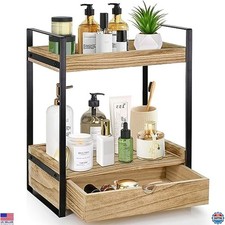 2-Tier Bathroom Organizer with Drawer, Wood Counter Shelf for Storage  Decor