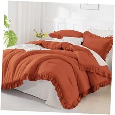 Terracotta Ruffle Comforter Queen 90x90Inch , 3 Pieces 1 Ruffled Comforter