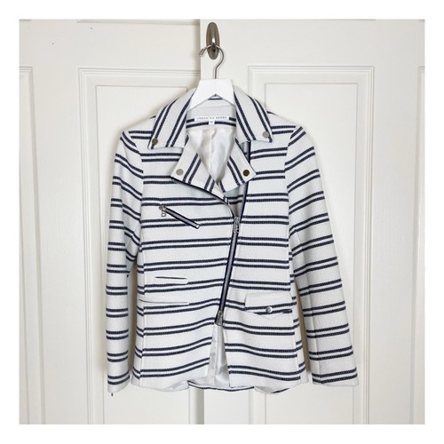 Veronica Beard Womens Hadley Striped Moto Jacket Blazer Lined Sz 2 - Picture 3 of 12