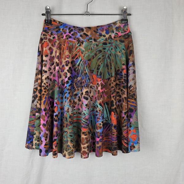 Exotica Size M Tropical Floral Animal Print Skater Skirt Stretch (22" Waist)